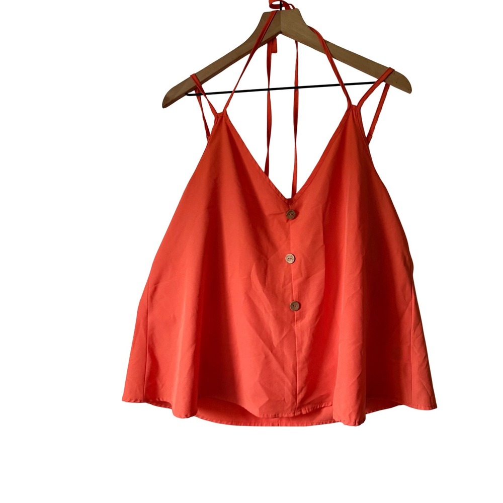 SHEIN Tank Top Womens XL Orange Halter V-Neck Button Front Camisole